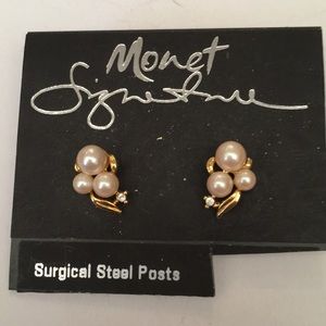 Faux pearl with crystal accents pierced earrings
